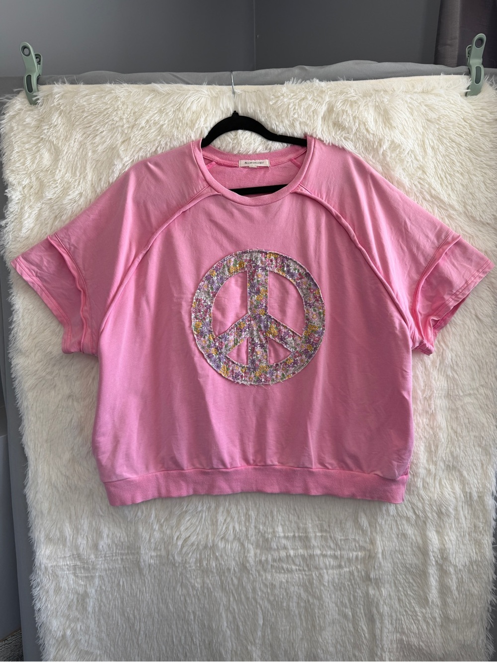 Blue Velvet Womens Boho Oversized Distressed Floral Patchwork Peace L Sweatshirt